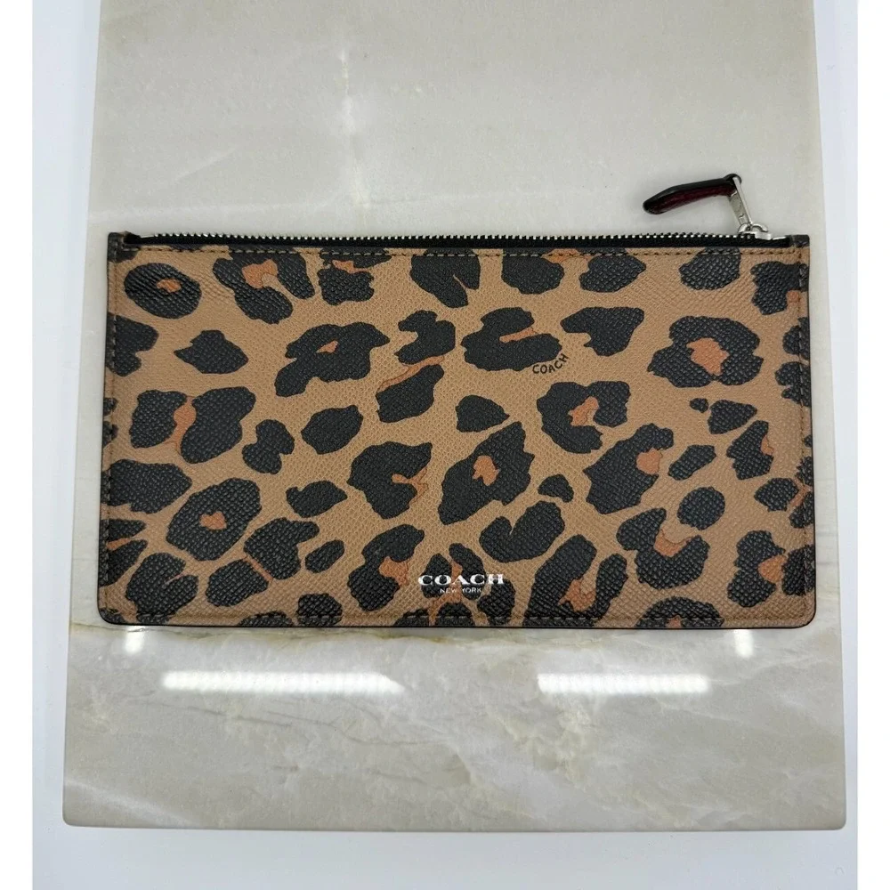 Coach Womens Burgundy Leopard Leather Small Shoulder Bag 10"x6" Classic Chrome - Picture 3 of 10
